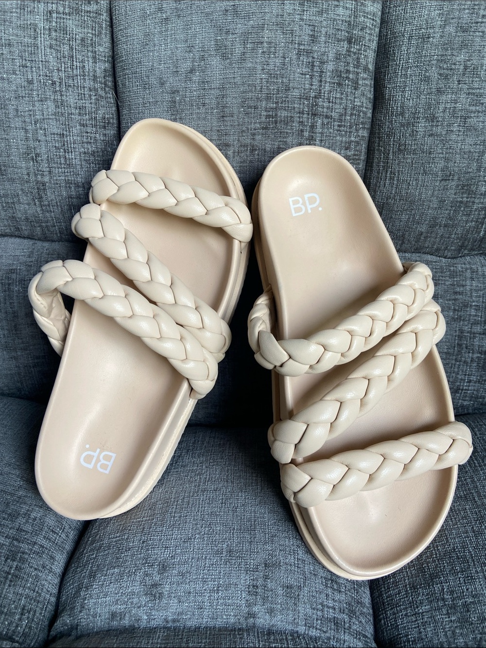 BP. Braided rTriple-Strap Slide Sandals in Beige